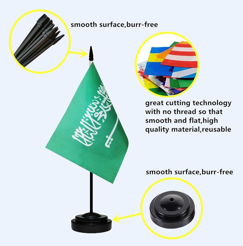 tibijoy Saudi Arabia Saudi Arabian Miniature Deluxe Table Flag Set (2 Pack) - Green, 8.2" x 5.5" (W x L), UV Resistant, Perfect Patriotic Decoration for Home & Offices - Image 2